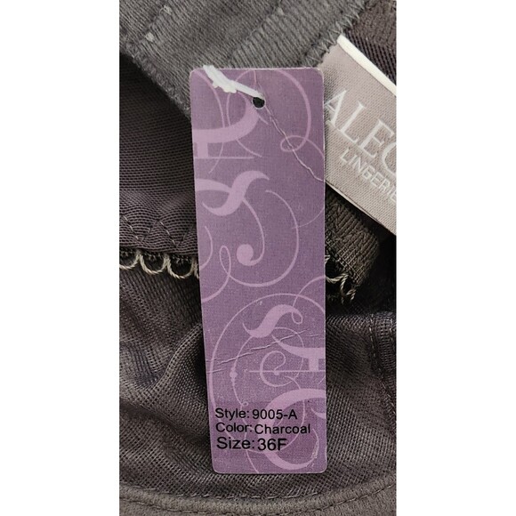 Alegro Bra US Size 36G Charcoal Gray Sheer Lace Plunge Underwire 9005A NWT - Picture 5 of 7